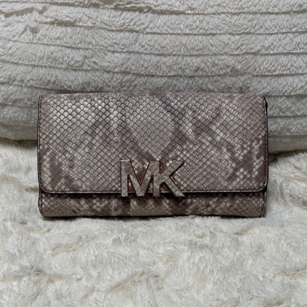 Michael Kors Snake skin Bi-fold Wallet with Gold MK Logo